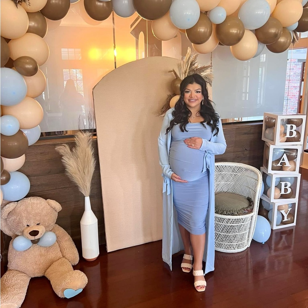 Light Blue Maternity Dress with Long Cardigan